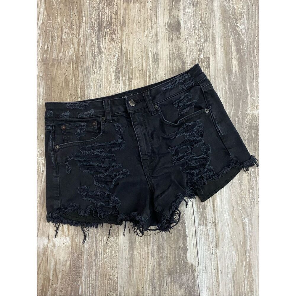 American Eagle Vintage Hi-Rise Festival Jean Shorts Black Raw Hem Women’s Sz 6